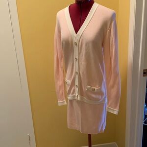 Moda Intl knit suit set in pink and cream